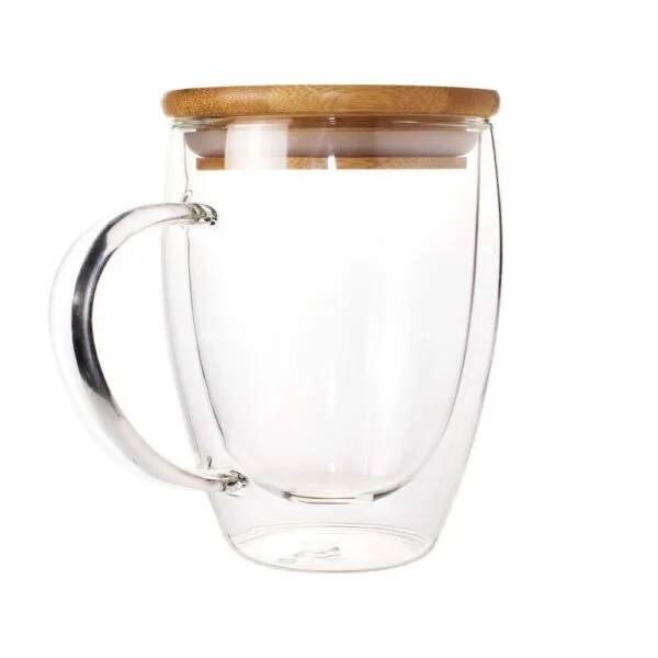 Glass mug with bamboo lid