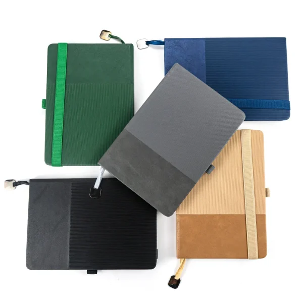 Hard cover PU notebooks A5 size with metal plate bookmark