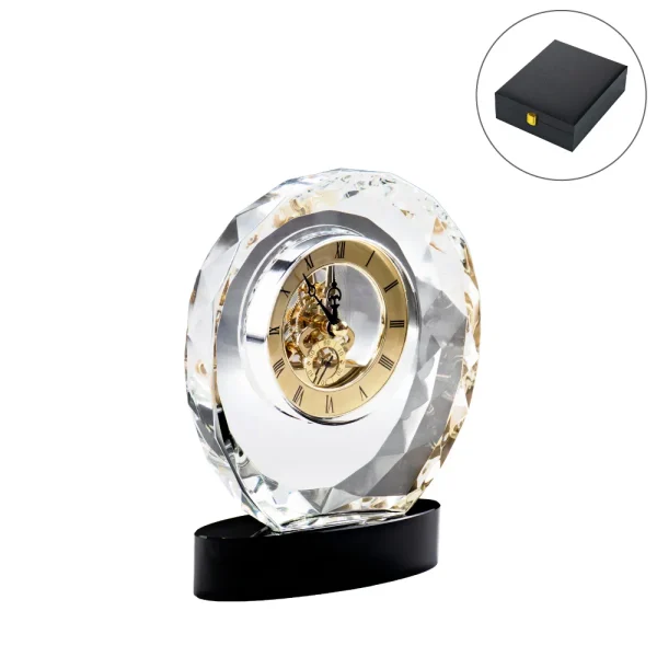 Round Crystal Clock Awards with Oval Glass Base
