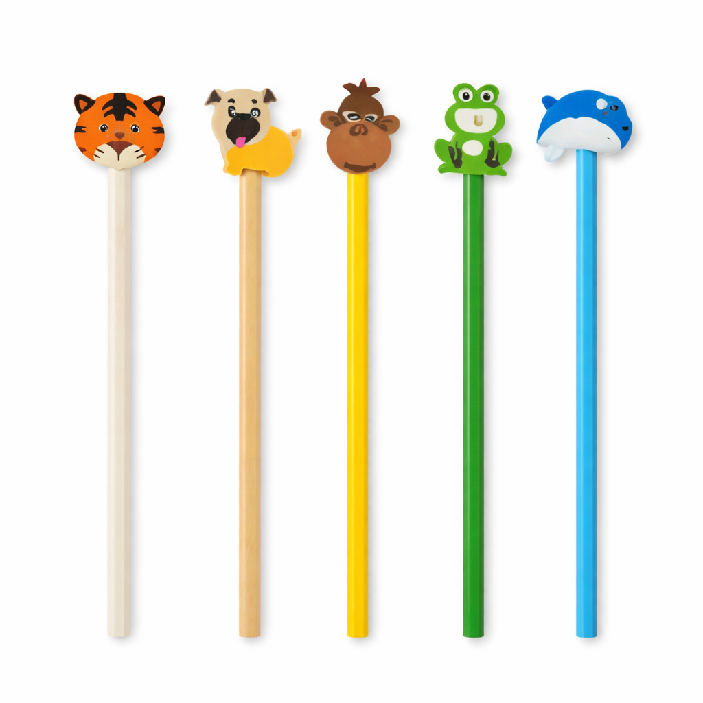 Wooden pencil with animal shape eraser